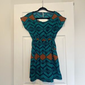 Hello Miss Teal and Orange Geometric Midi Dress